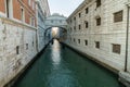 The Bridge of Sighs, famous bridge connects the DogeÃ¢â¬â¢s Palace to the prison, in Venice, Italy with gondolas Royalty Free Stock Photo