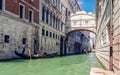 The Bridge of Sighs and gondola on canal in Venice, Italy. Royalty Free Stock Photo