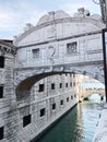 The Bridge of Sighs and Piombi prison at the Doge Palace in the city of Venice, Italy