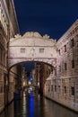 The Bridge of Sighs or Ponte dei Sospiri at night in Venice, Italy Royalty Free Stock Photo