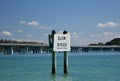 Bridge and Sign on Anna Maria Island at the Gulf of Mexico, Florida Royalty Free Stock Photo