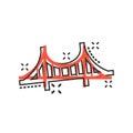 Bridge sign icon in comic style. Drawbridge vector cartoon illustration on white isolated background. Road business concept splash Royalty Free Stock Photo