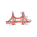 Bridge sign icon in comic style. Drawbridge vector cartoon illustration on white isolated background. Road business concept splash Royalty Free Stock Photo