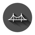 Bridge sign icon in flat style. Drawbridge vector illustration on black round background with long shadow. Road business concept