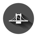 Bridge sign icon in flat style. Drawbridge vector illustration on black round background with long shadow. Road business concept