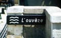 Bridge with sign indicating the river, the OuvÃÂ¨ze in Mollans sur OuvÃÂ¨ze in the DrÃÂ´me ProvenÃÂ§ale