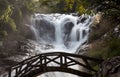 Bridge silhouette and Waterfall Royalty Free Stock Photo