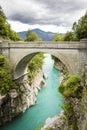 Bridge on Soca river in Kobarid Royalty Free Stock Photo