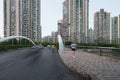 A bridge and some modern buildings in Putuo district over the Wusong river. Residential skyscrapers in Shanghai, China Royalty Free Stock Photo