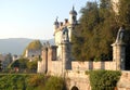 Bridge and south walls of the castle Catajo illuminated by the sun in the province of Padua in Veneto (Italy)