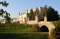 Bridge, south walls and castle Catajo illuminated by the sun in the province of Padua in Veneto (Italy)