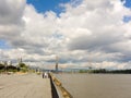 A bridge spanning the fraser river at vancouver, british columbia Royalty Free Stock Photo