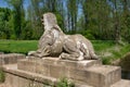 Bridge with a sphinx statue. Veltrusy. Czech Republic. Royalty Free Stock Photo