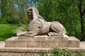 Bridge with a sphinx statue. Veltrusy. Czech Republic. Royalty Free Stock Photo