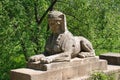 Bridge with a sphinx statue. Veltrusy. Czech Republic. Royalty Free Stock Photo