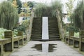 Bridge through lotus pond Royalty Free Stock Photo