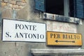 Bridge street sign in Venice, Italy Royalty Free Stock Photo