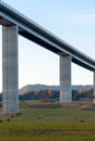 Bridge structure from underneath with background forest