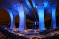 Bridge Supports Bathed in Blue Light at Night