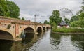 Bridge to the ferris wheel, Stratford upon Avon, William Shakespeare`s town, Westmidlands, England