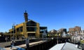 Bridge to greenville and water bus passing under the bridge Nature Canada Vancouver Pacific Ocean Pier and pillars on Royalty Free Stock Photo