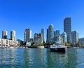 Bridge to greenville and water bus passing under the bridge Nature Canada Vancouver Pacific Ocean Pier and pillars on Royalty Free Stock Photo