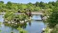A bridge to an island over a pond in Frederik Meijer Gardens & Sculpture Park, Grand Rapids, MI.