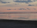 The Bridge to South Padre Island at Sunset with Fishing Poles in Laguna Madre Bay Royalty Free Stock Photo