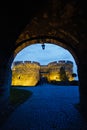 Bridge and towers of Kalemegdan fortress at twilight Royalty Free Stock Photo