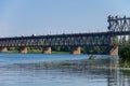 Bridge with traffic over the Dnieper river in Kremenchug