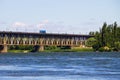 Bridge with traffic over the Dnieper river Royalty Free Stock Photo