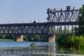 Bridge with traffic over the Dnieper river in Kremenchug Royalty Free Stock Photo