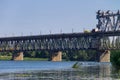 Bridge with traffic over the Dnieper river in Kremenchug