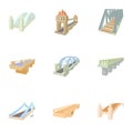 Bridge transition icons set, cartoon style