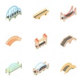 Bridge transition icons set, cartoon style