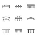 Bridge transition icons set, outline style