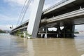 Bridge under water - extraordinary flood, on Danube in Bratislava