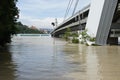 Bridge under water - extraordinary flood, on Danube in Bratislava