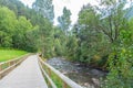 Bridge the Valira del Orient river in Cami Ral in summer in Andorra Royalty Free Stock Photo