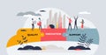 Bridge of value creation with quality and innovation tiny person concept