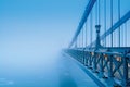 Bridge vanishing in heavy blue fog