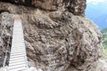 Bridge at Via Ferrata Severino Casara and Sexten Dolomites mountain in South Tyrol