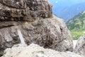 Bridge at Via Ferrata Severino Casara and Sexten Dolomites mountain in South Tyrol