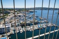 Bridge view of boats moored on Lake Union Seattle Washington Royalty Free Stock Photo