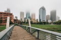 Bridge and view of the downtown skyline in fog, in Houston, Texas Royalty Free Stock Photo