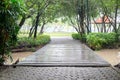 Bridge and Walking Path after the rain at Suan Luang Rama 9 Park Royalty Free Stock Photo