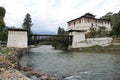 A bridge was built over a river near the dzong of Paro (Bhutan)