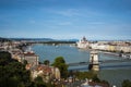 The iconic Chain Bridge in Budapest Hungary that carries traffic across the River Danube in the Baroque city of Budapest Royalty Free Stock Photo