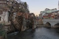 Bridge and Water wheels at the entrance on Lijiang Old Town in Yunnan Royalty Free Stock Photo