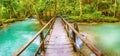 Bridge on the way to Tat Sae Waterfalls. Beautiful landscape. La